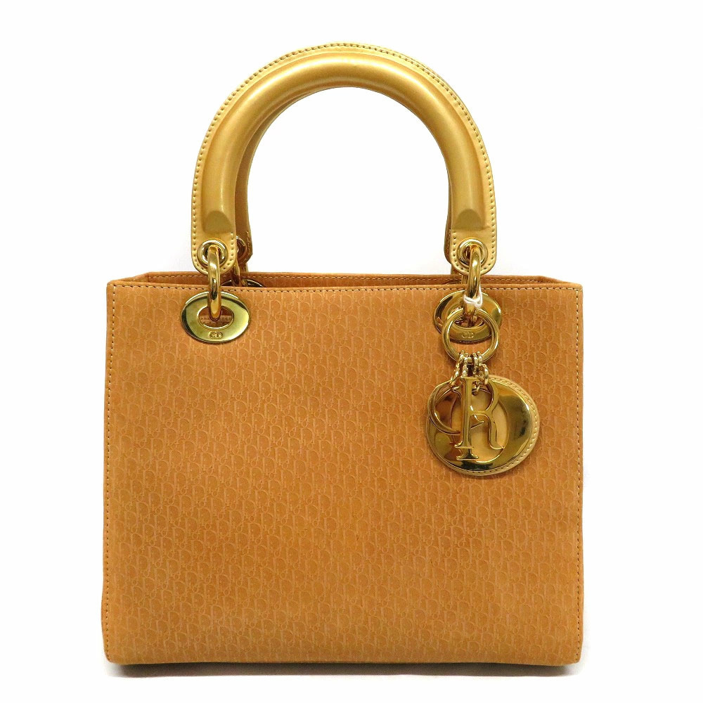 Christian Dior Lady Dior bag orange suede monogram Diorissimo